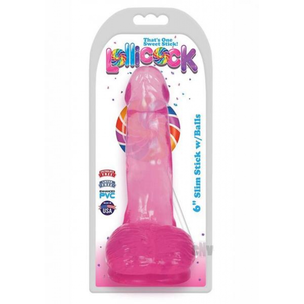 Lollicock Slim Stick with Balls - 6 Inch Cherry Pink