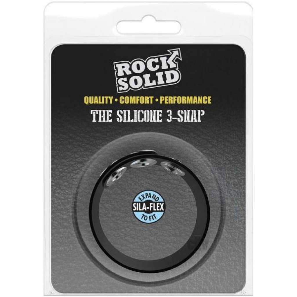 Rock Solid Silicone 3 Snap Cock Ring - Black