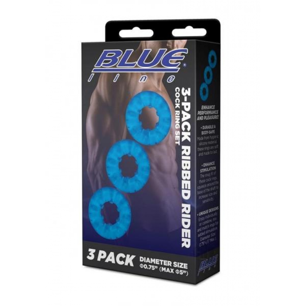 Blue Line Ribbed Rider Ring - 3pk Blue