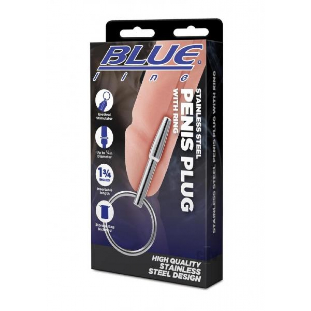 Blueline Stainless Steel Penis Plug with Ring - Silver