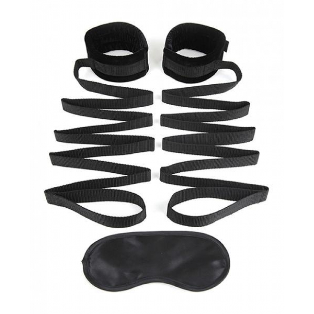 Lux Fetish Bed Strap Restraint System Set - Black