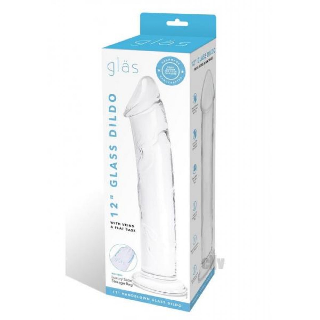 Dildo W/Veins Flat Base Glass - 12 Clear