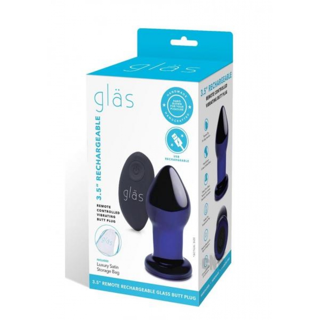 Recharge Remote Vibe Butt Plug - 3.5 Blue