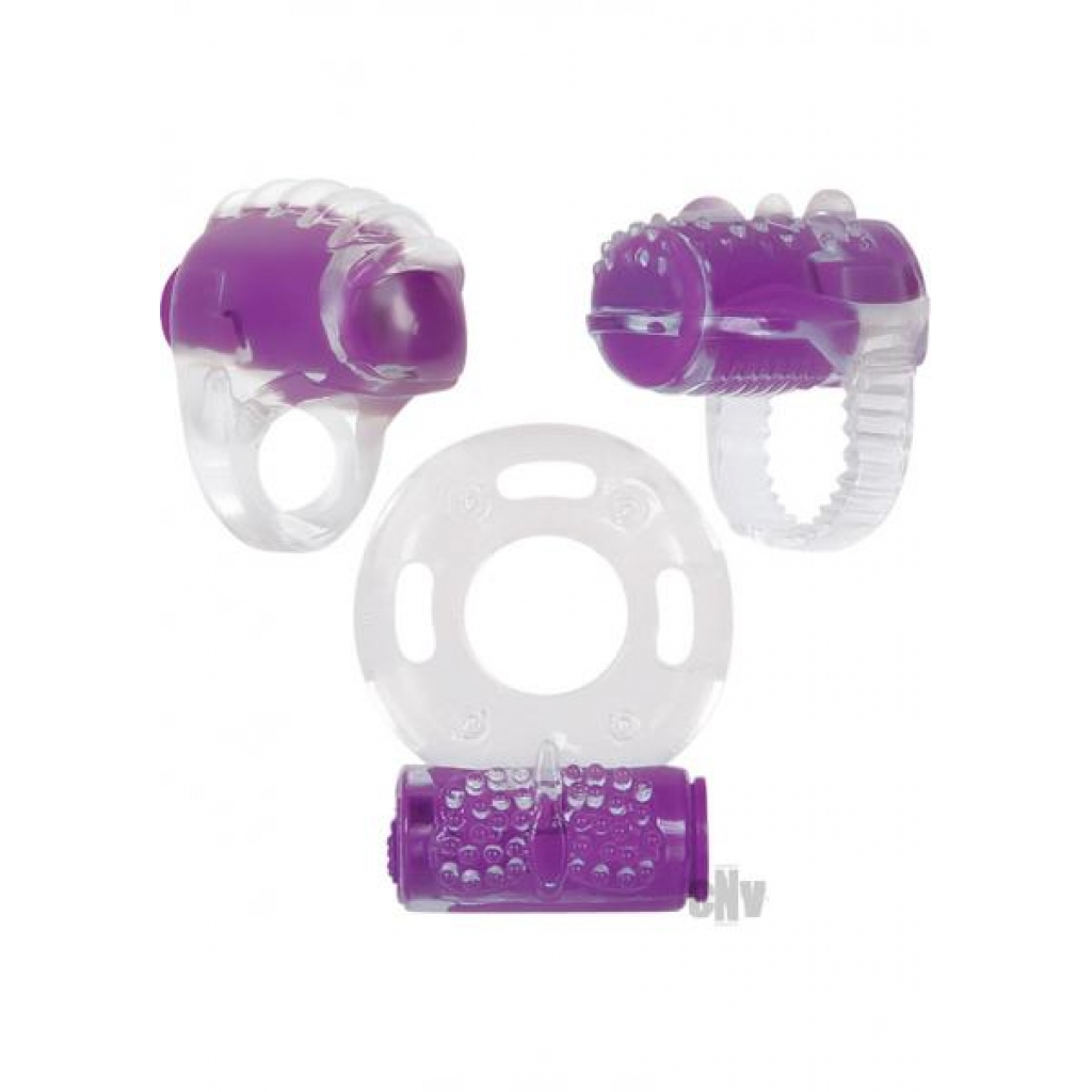 Ring True Unique Pleasure Rings Kit - Clear Purple 3 Pack