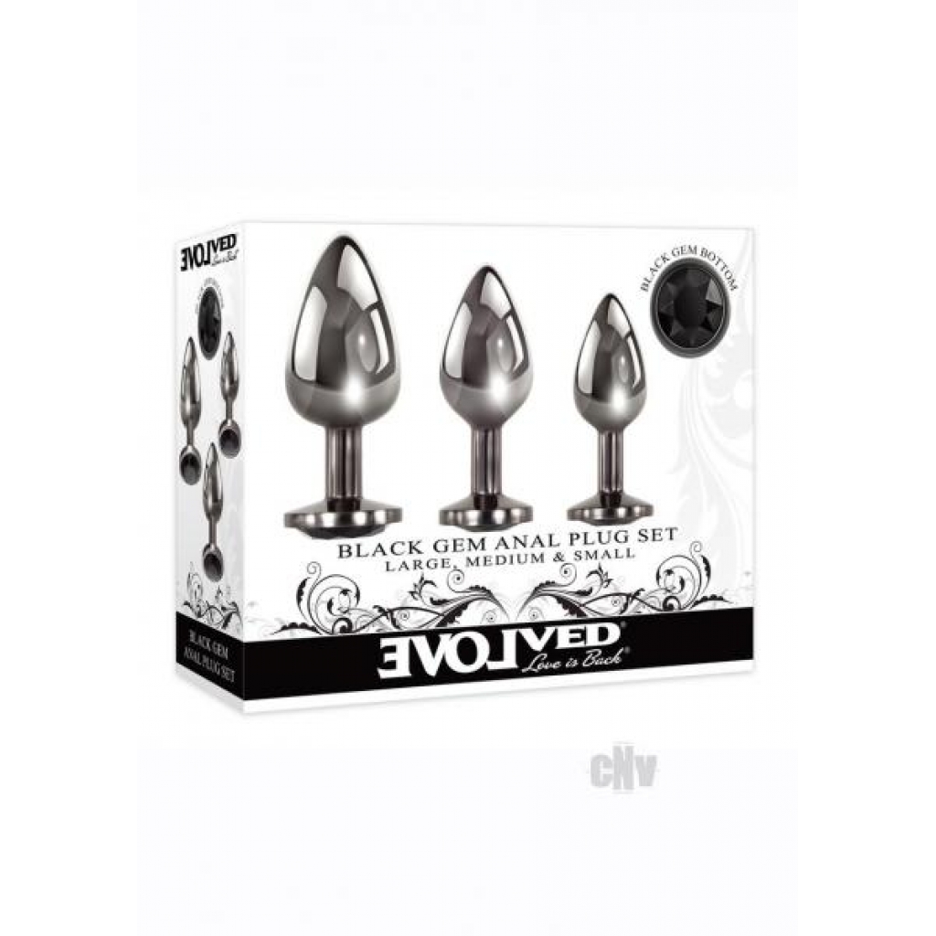 Black Gem Anal Plug Set - Silver