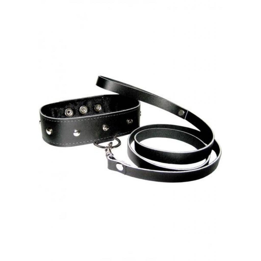 Comfortable Leather Collar with Leash - Black