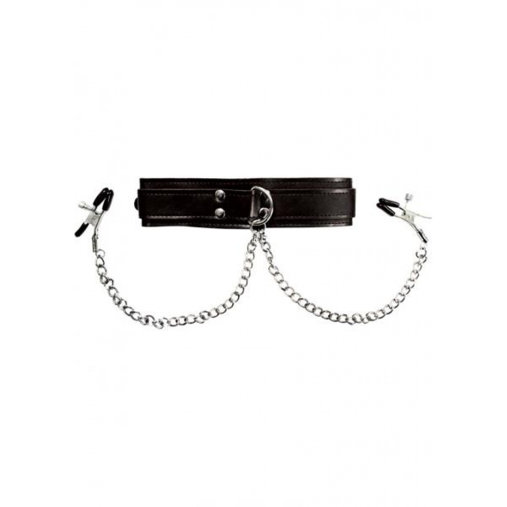 Vegan Leather Collar with Nipple Clamps