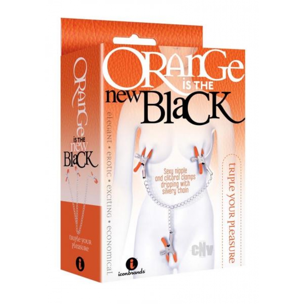 Oitnb Triple Your Pleasure Clamps with Chain - Silver