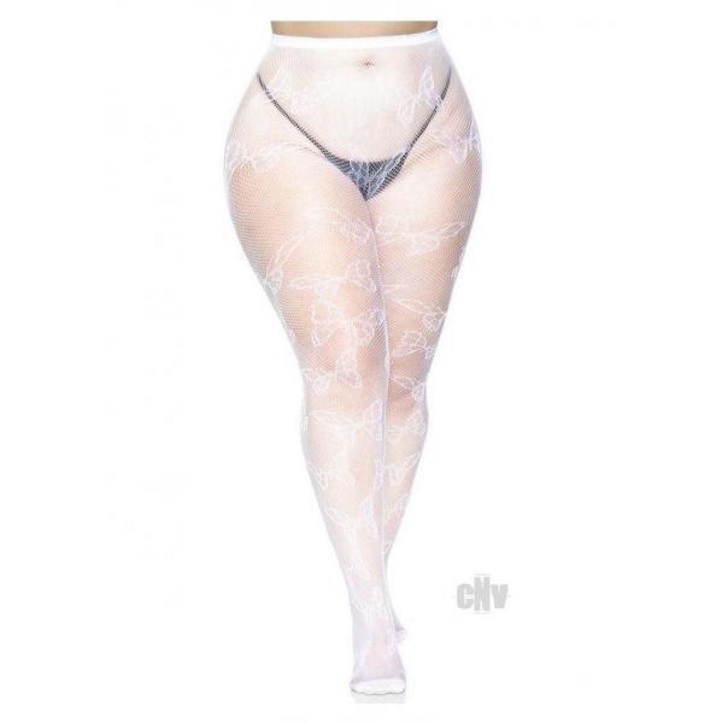 Butterfly Net Tights - 1X/2X White