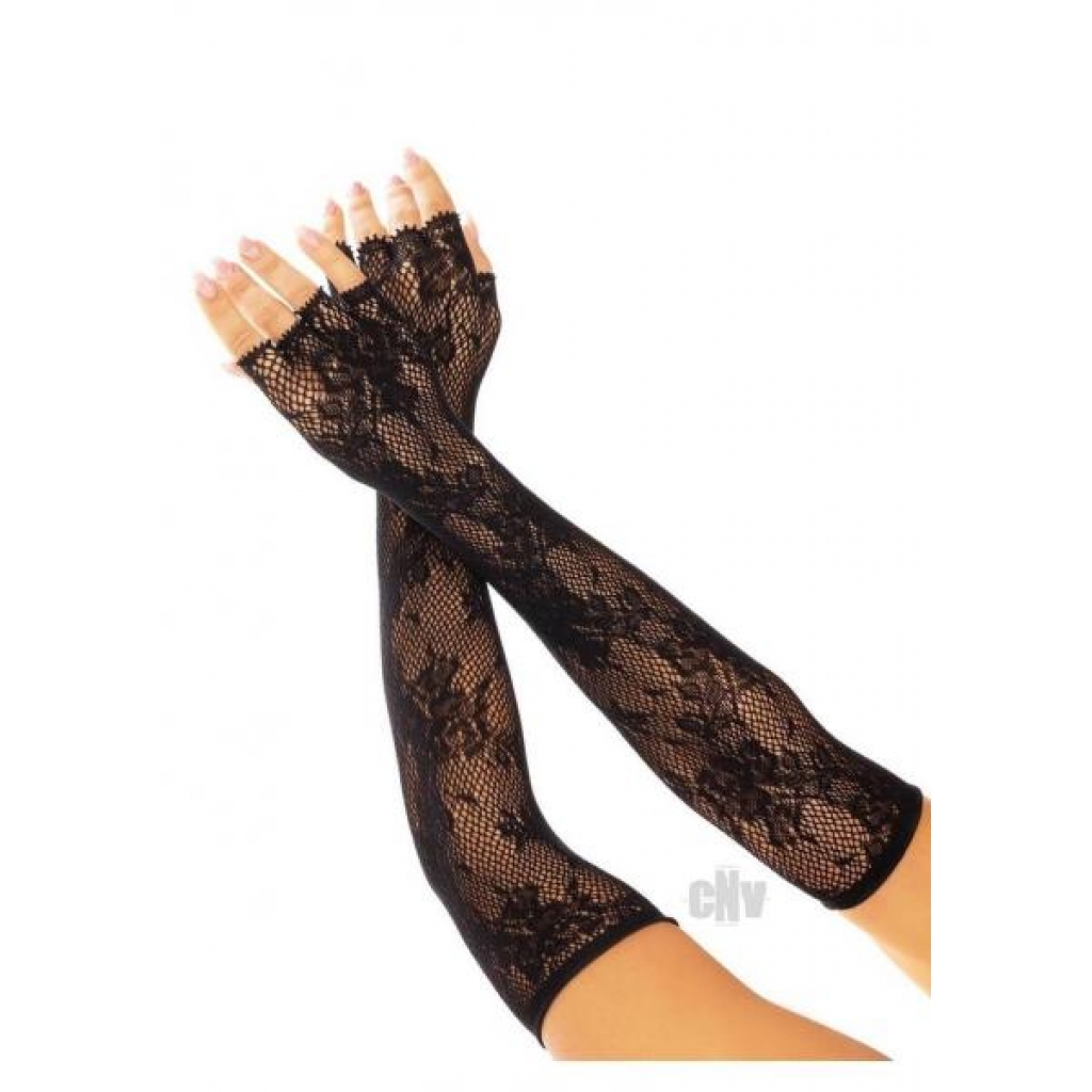 Seamless Opera Floral Fingerless Gloves in Black