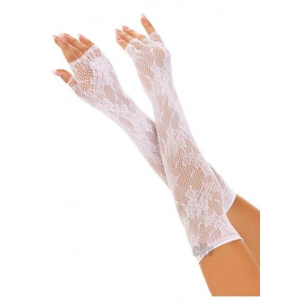 Seamless Floral Fingerless Gloves - White