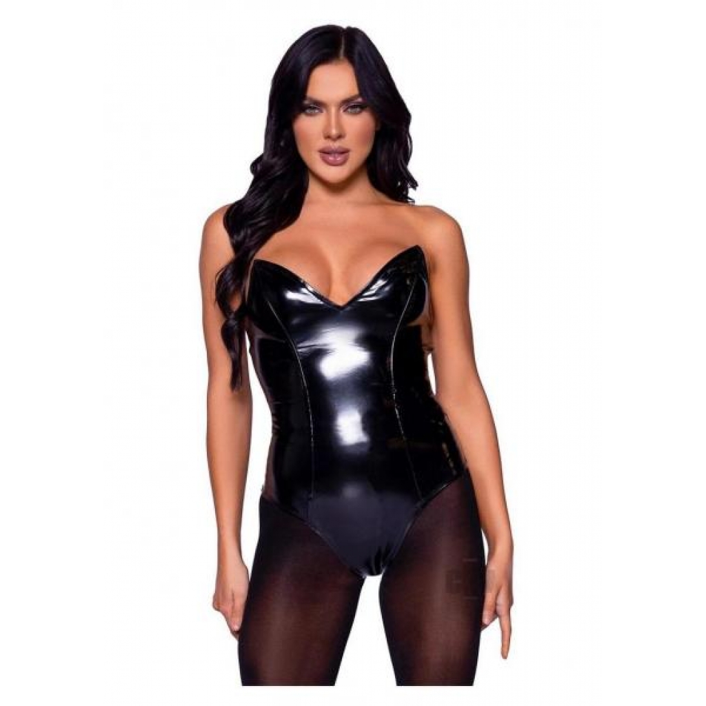 Black Vinyl Boned Bodysuit - Small