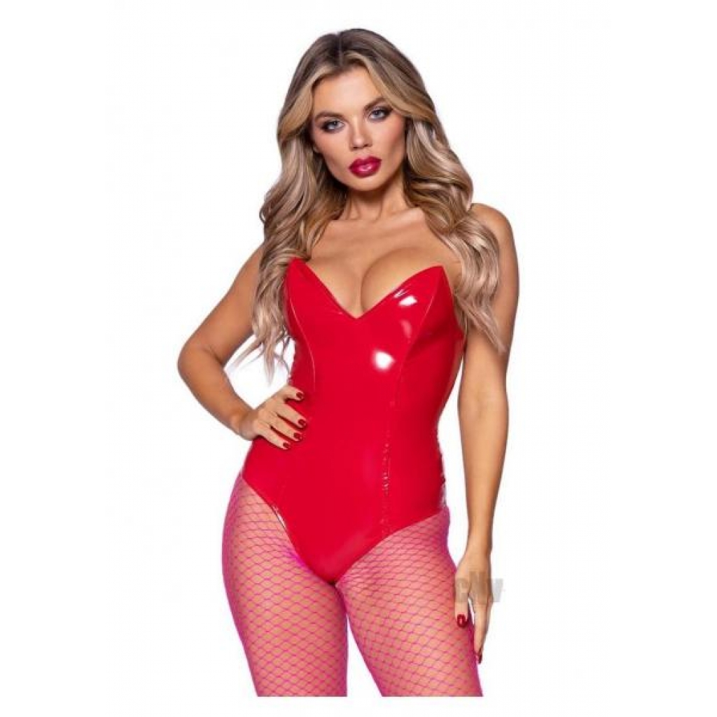 Vinyl Boned Bodysuit - Red Small