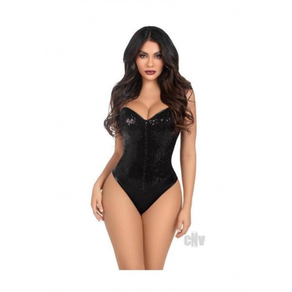 Sequin Bone Snap Bodysuit - Strap - Medium - Black