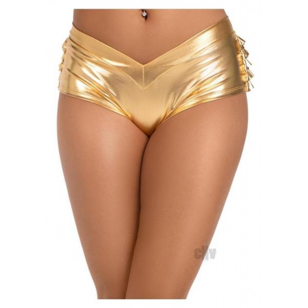 Lame Ruffle Back Shorts - Large - Gold