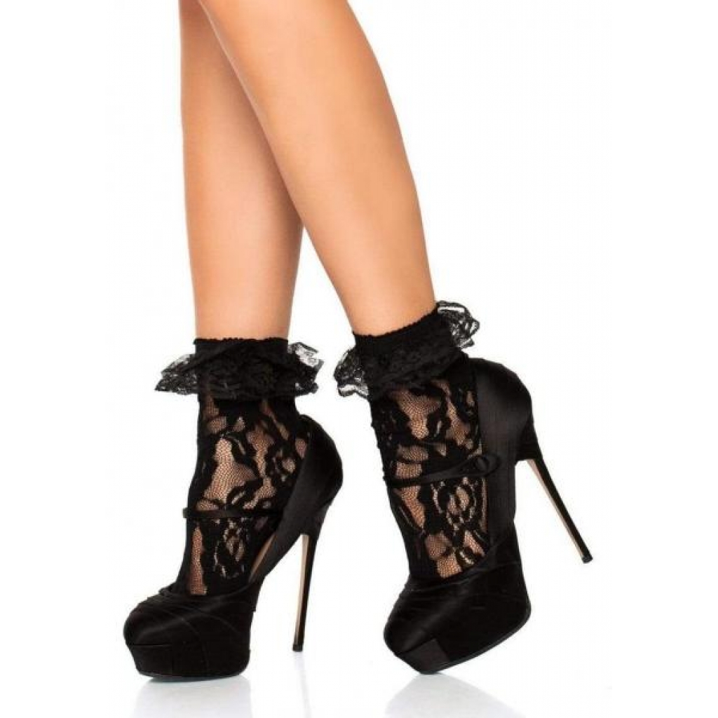 Lace Anklet with Ruffles - Elegant Black