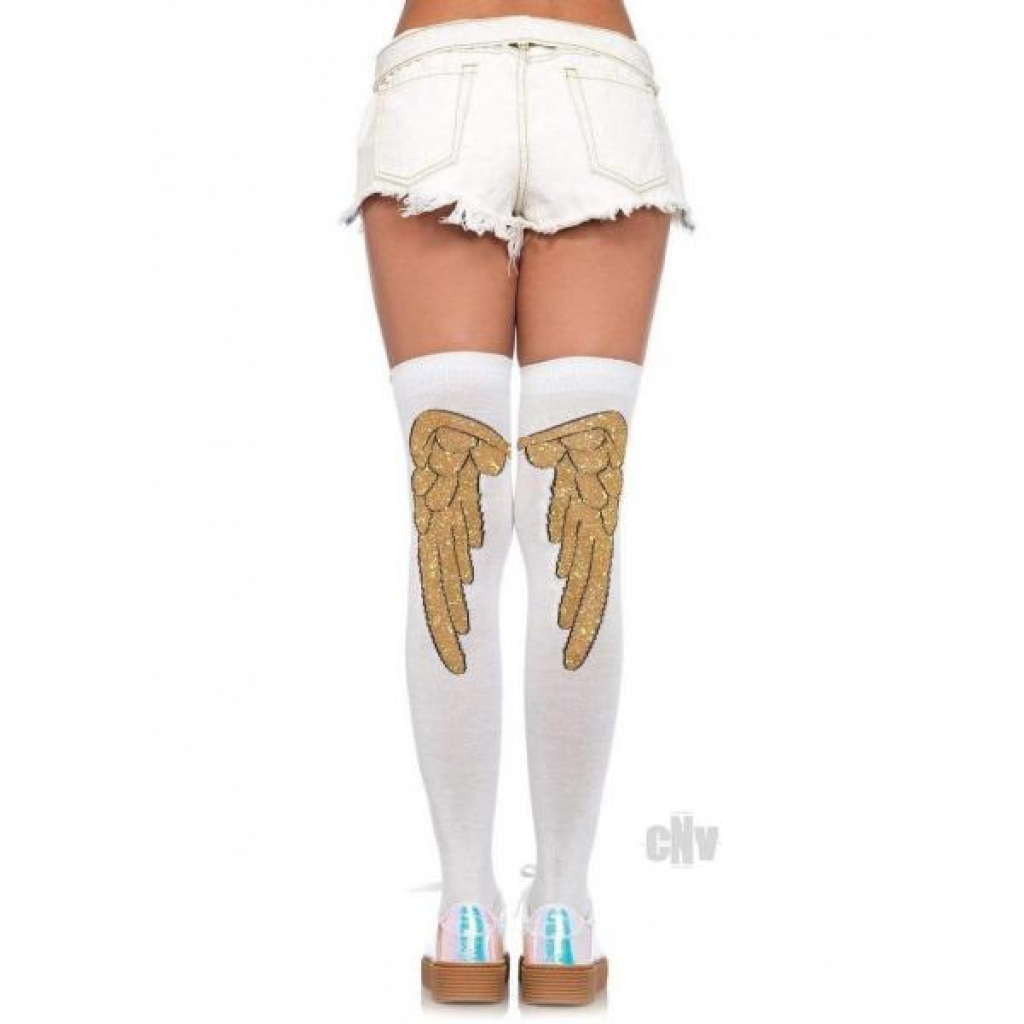 Lurex Angel Wing Knee Sock - White/Gold