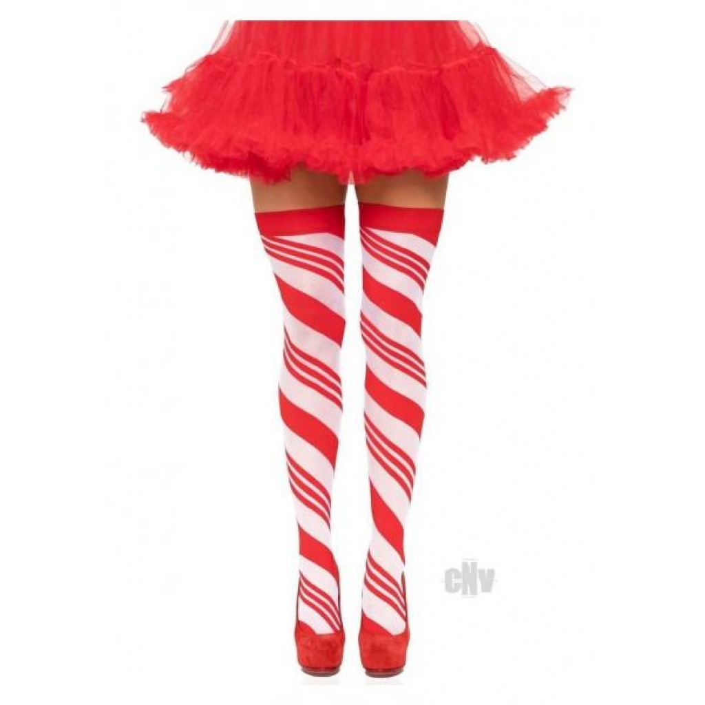 Spandex Candy Cane Thigh Highs - Red/White