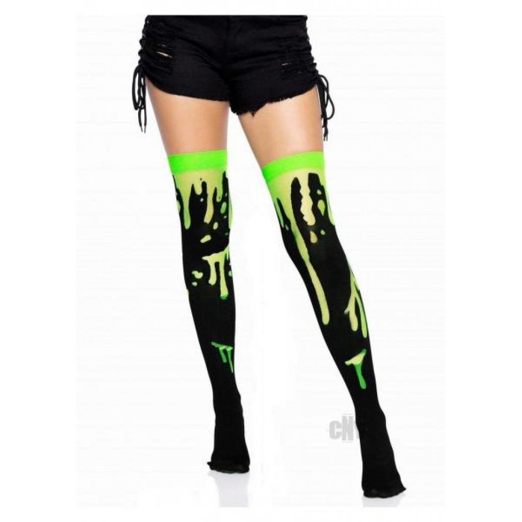 Splatter Thigh Highs - Green O/S