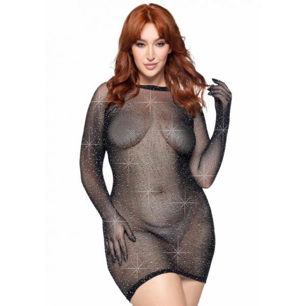 Rhinestone Fishnet Mini Dress - Sensual Elegance in Black