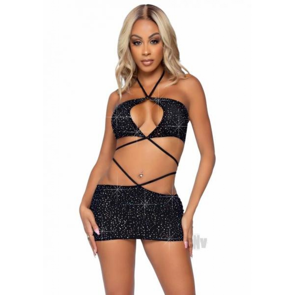 Rhinestone Keyhole Bandeau - 2pc Small Black