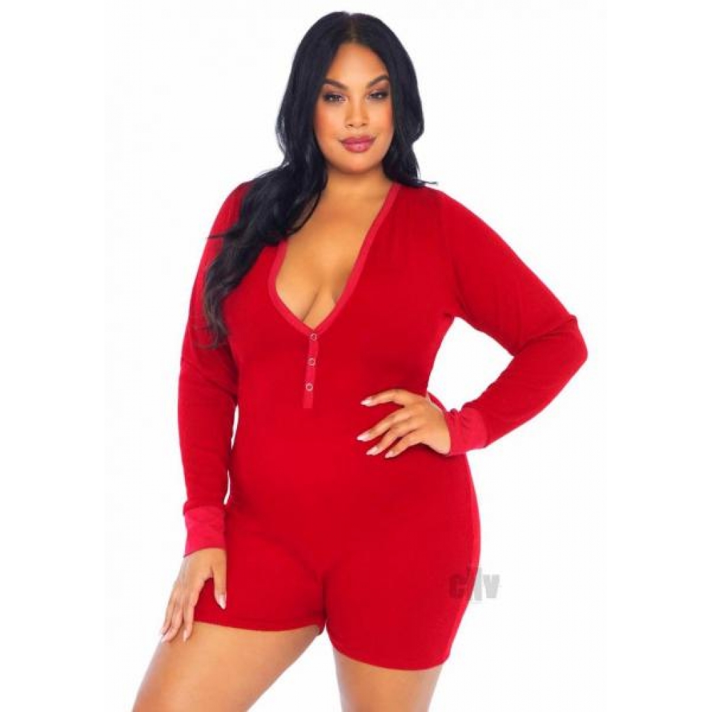 Brushed Romper Long John/Flap - 1x/2x Red