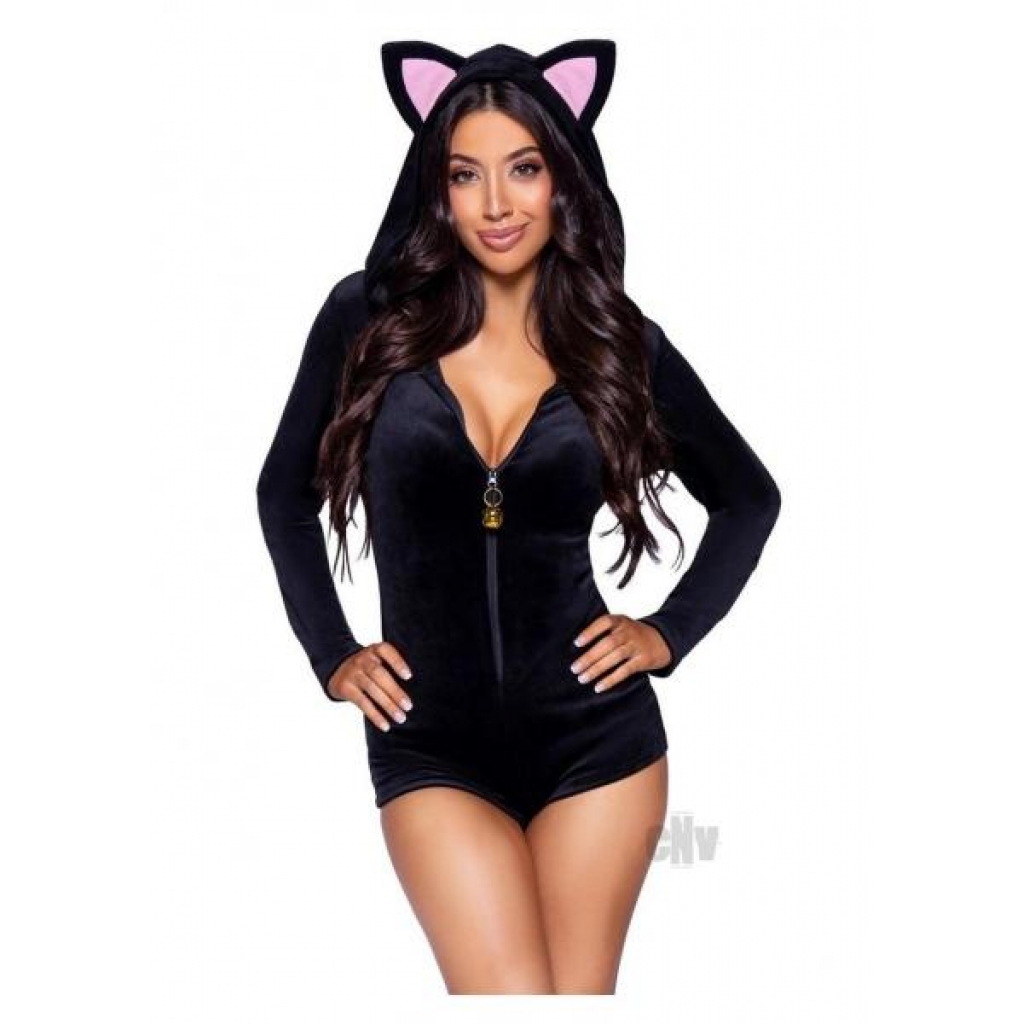 Comfy Cat Zip-Up Romper - Black Small