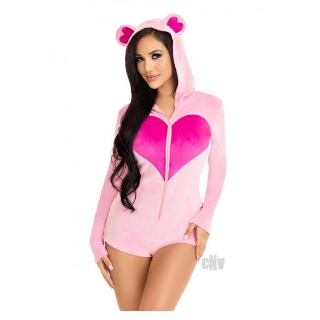 Sweetheart Bear Zip Up Romper - Small Pink