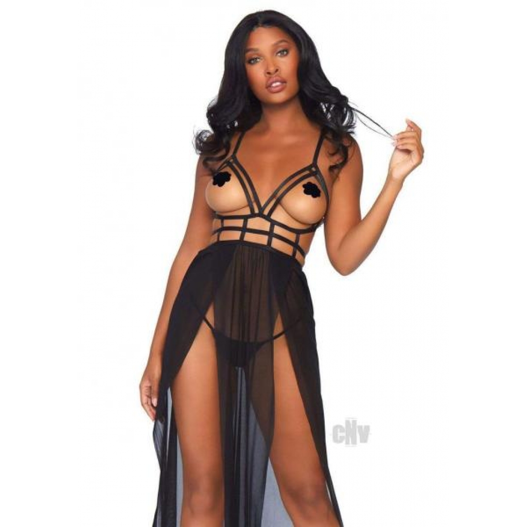 Cage Maxi Dress with G-string - Black M/L