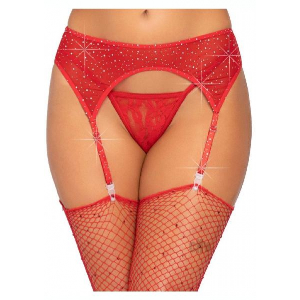 Rhinestone Garter Belt - OS Red