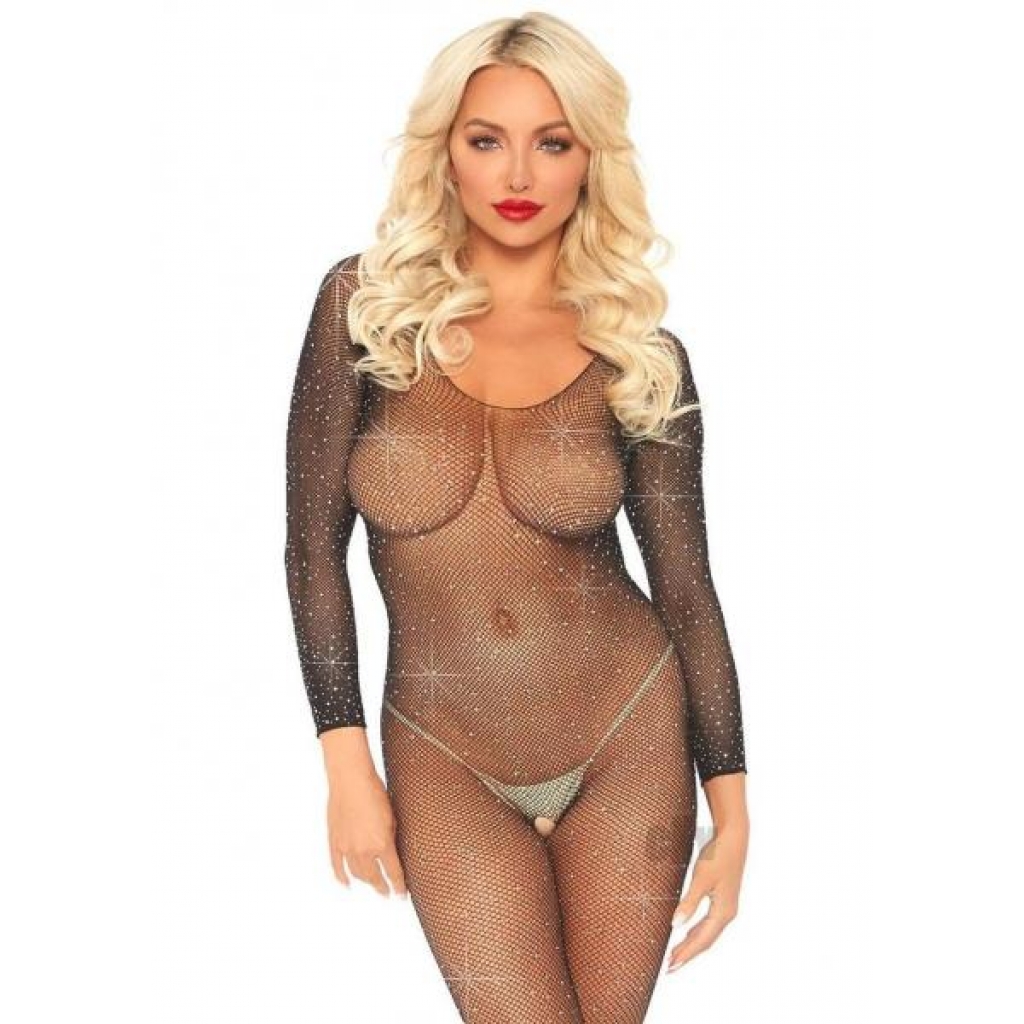 Crystalize Fishnet Sleeve Body Os Blk Black