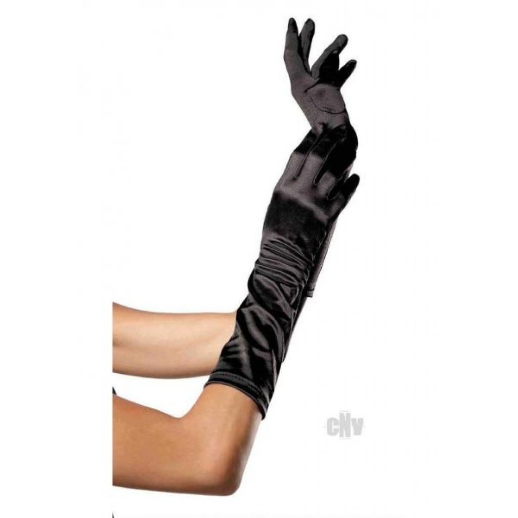 Elbow Length Satin Gloves - Black