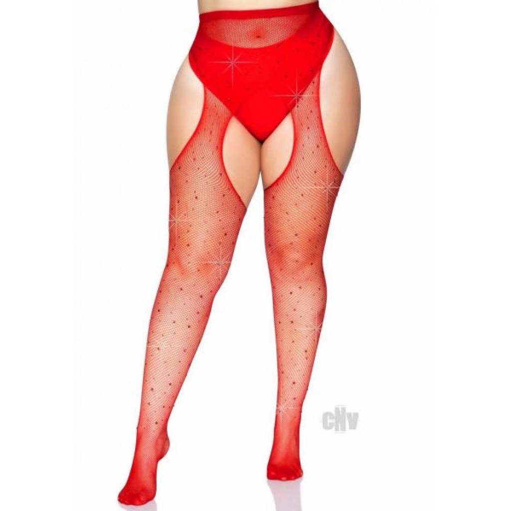 Crystalized Net Suspender Hose - Red