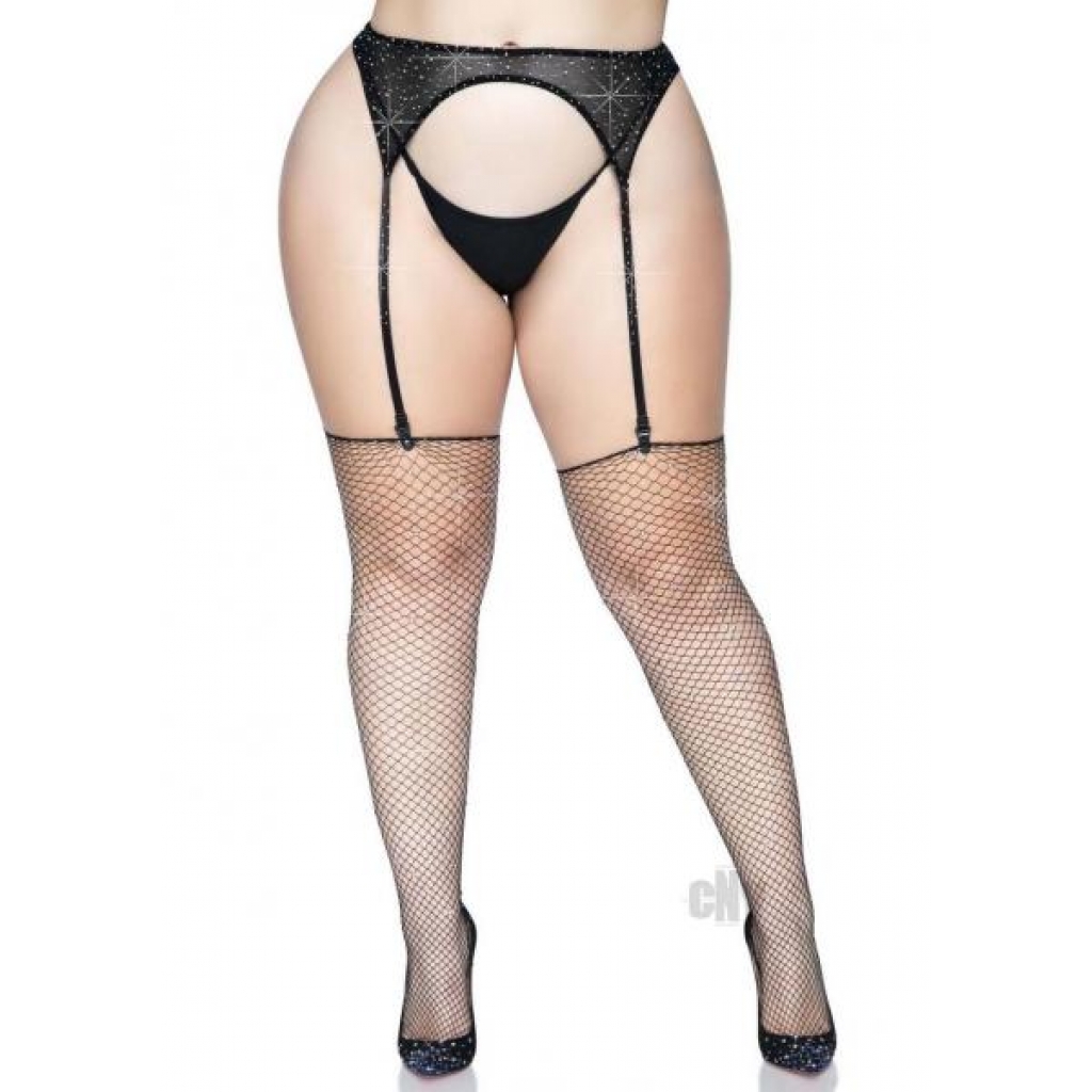 Rhinestone Fishnet Stockings 1x/2x Black