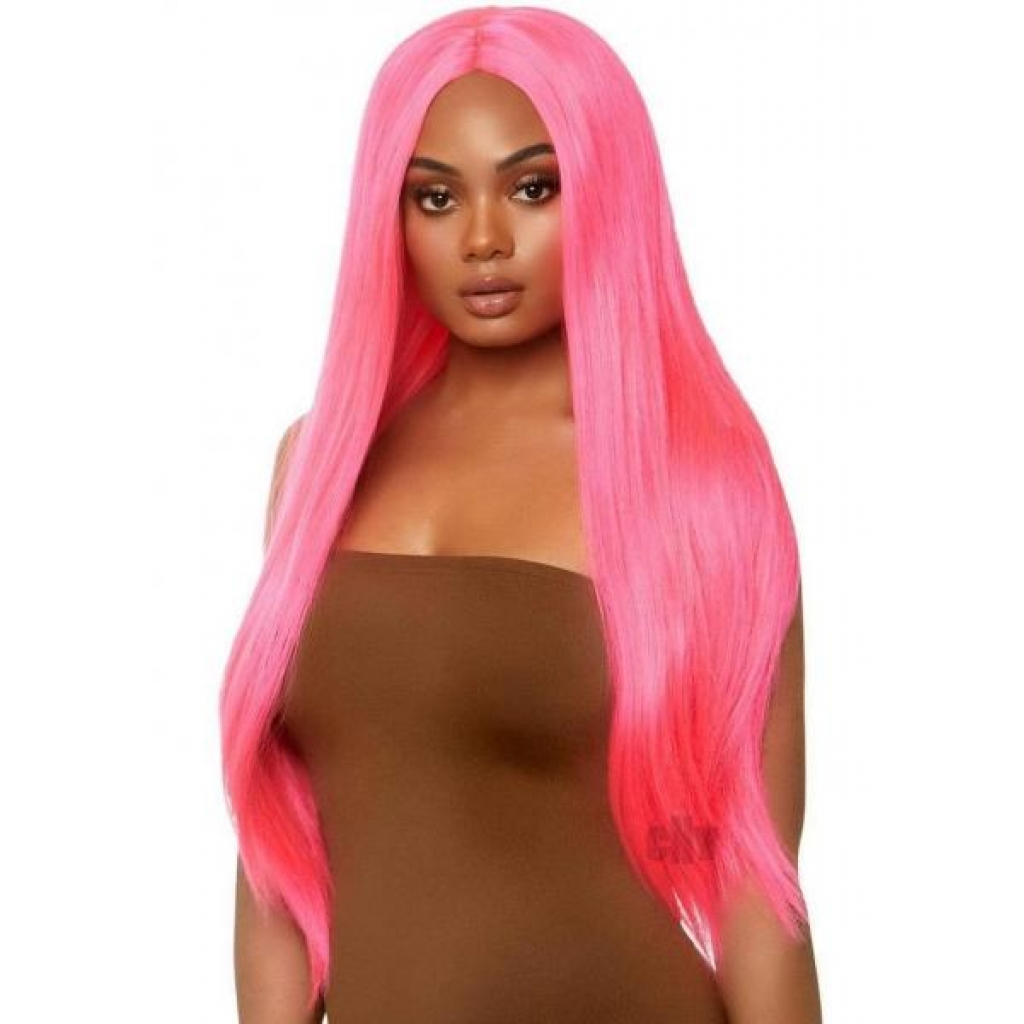 Long Straight Wig: Neon Pink Center Part Glamour