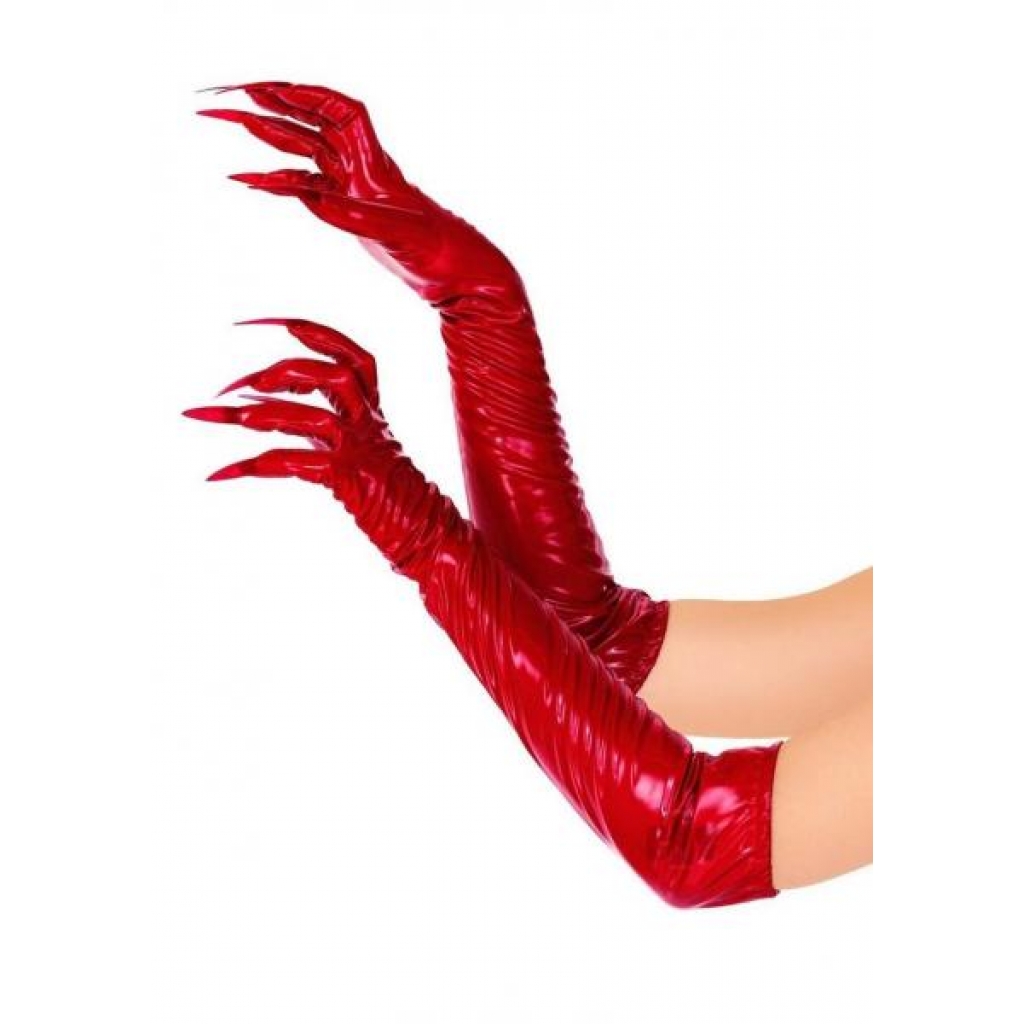 Medium Red Vinyl Claw Gloves