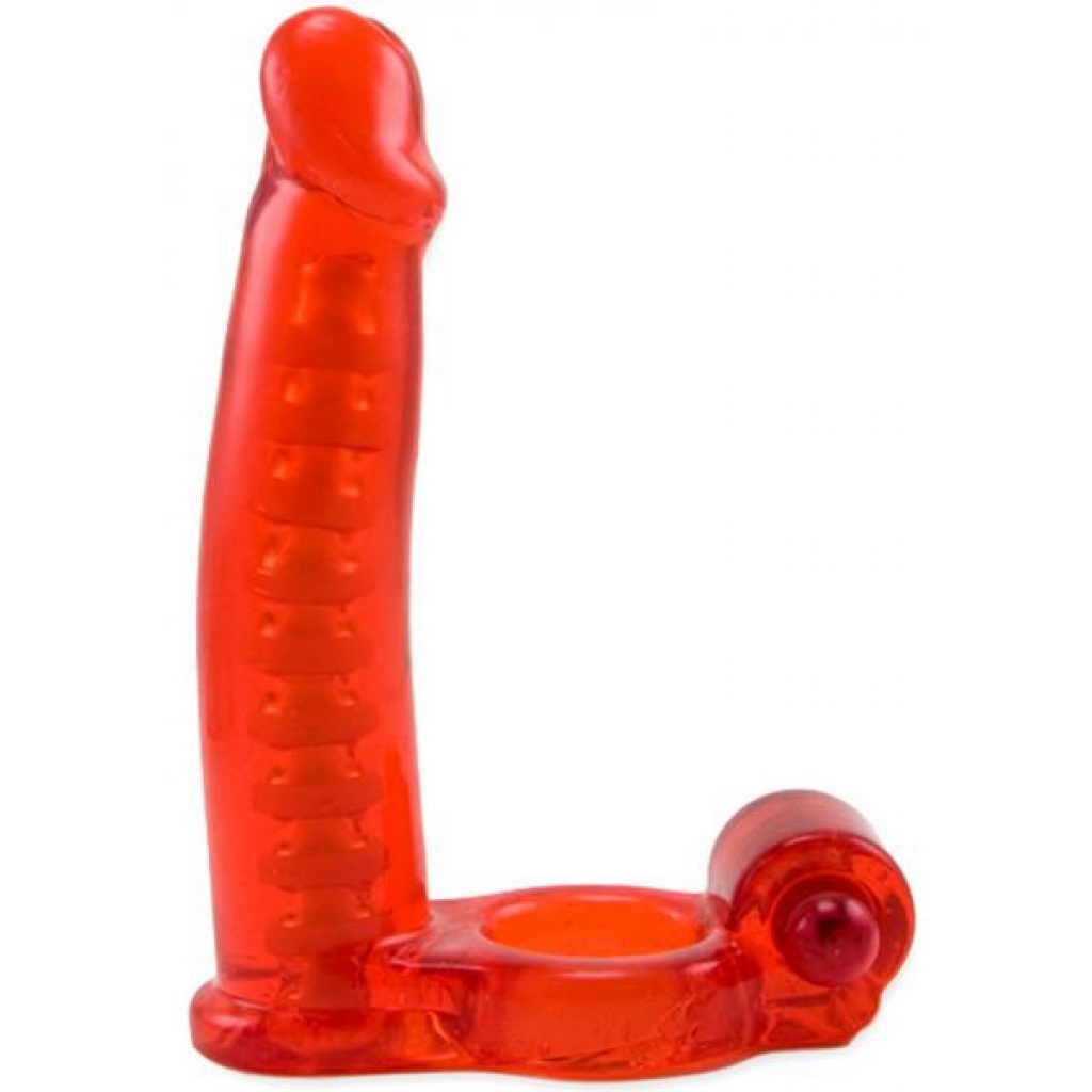 Double Penetrator Cock Ring with Bendable Dildo - Red