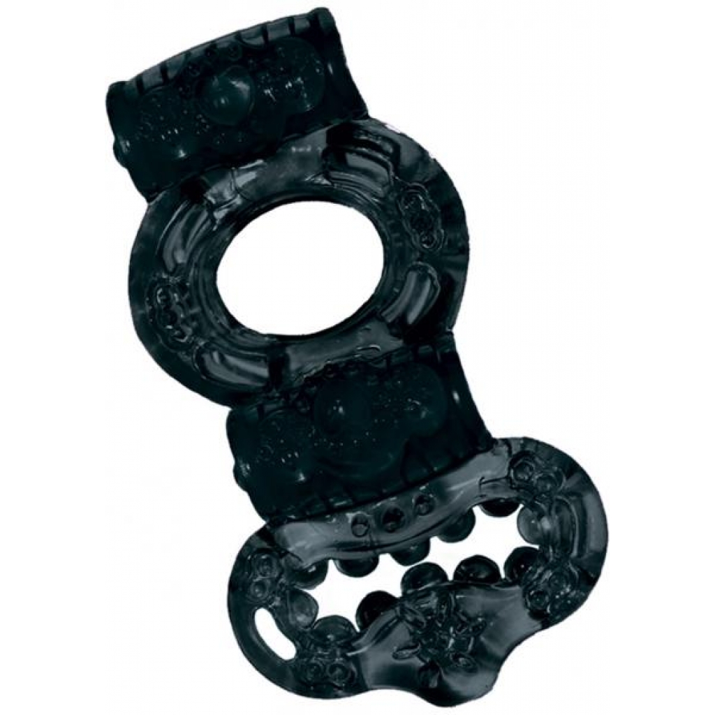 Powerful Dual Cock and Balls Ring - Black