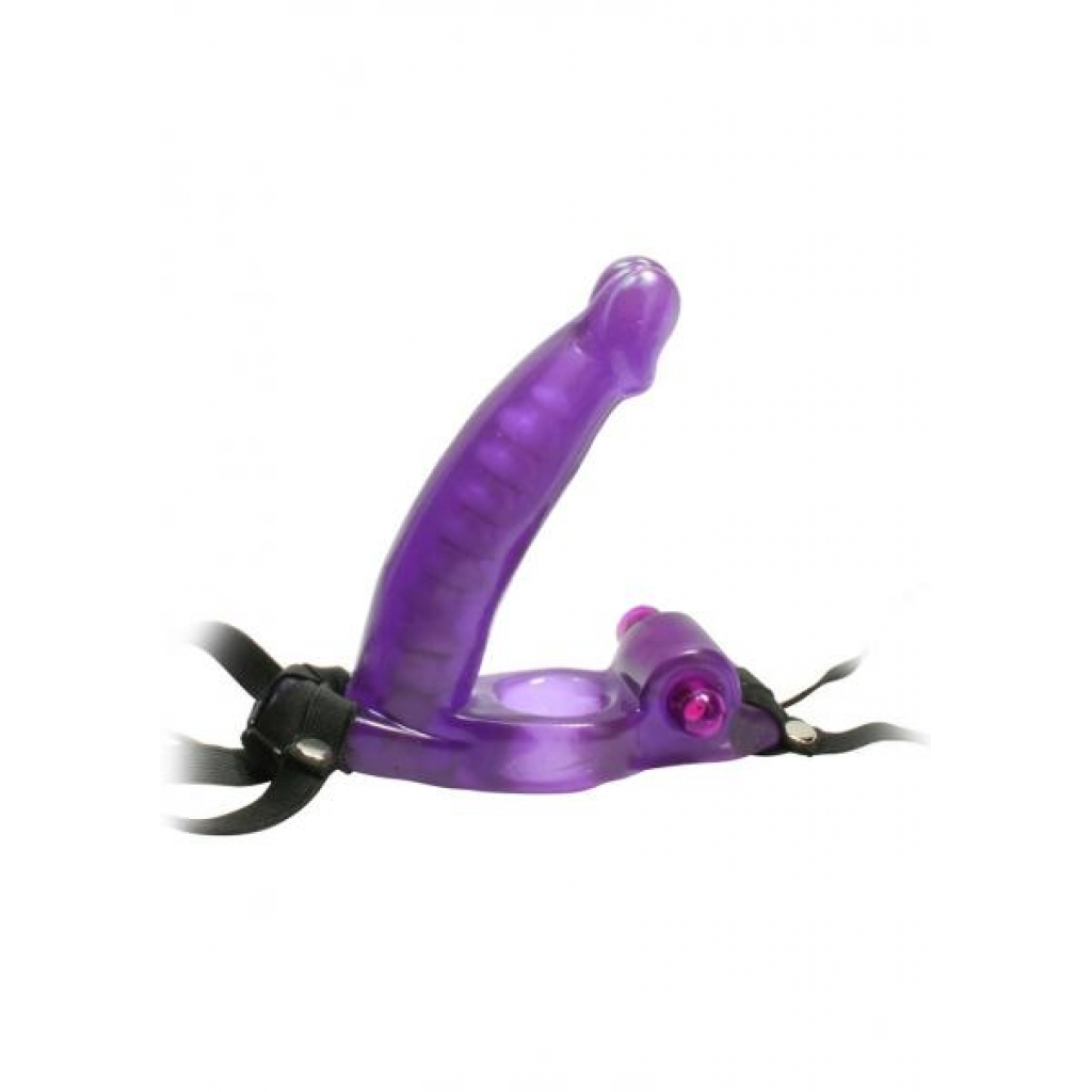 Double Penetrator Strap-On Cock Ring - Waterproof Purple