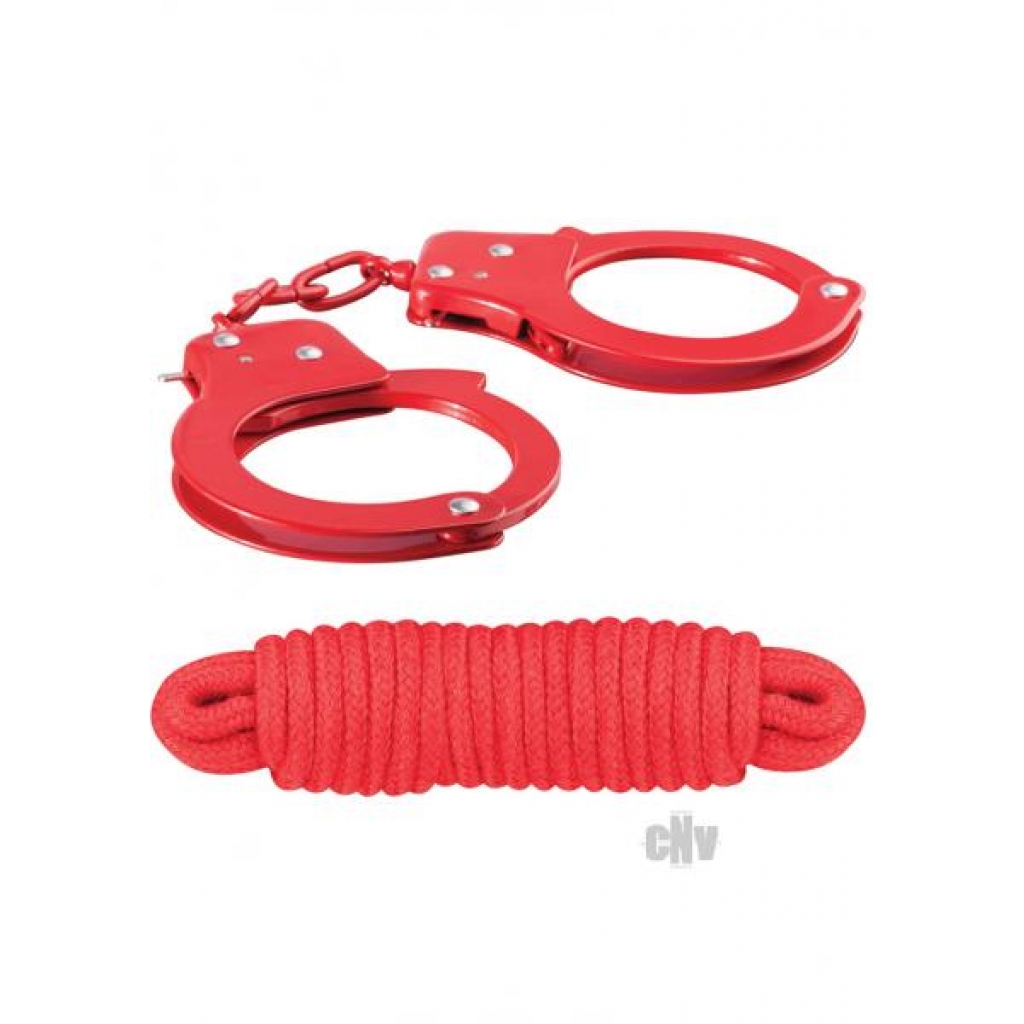 Sinful Metal Cuffs with Keys & Love Rope - Red