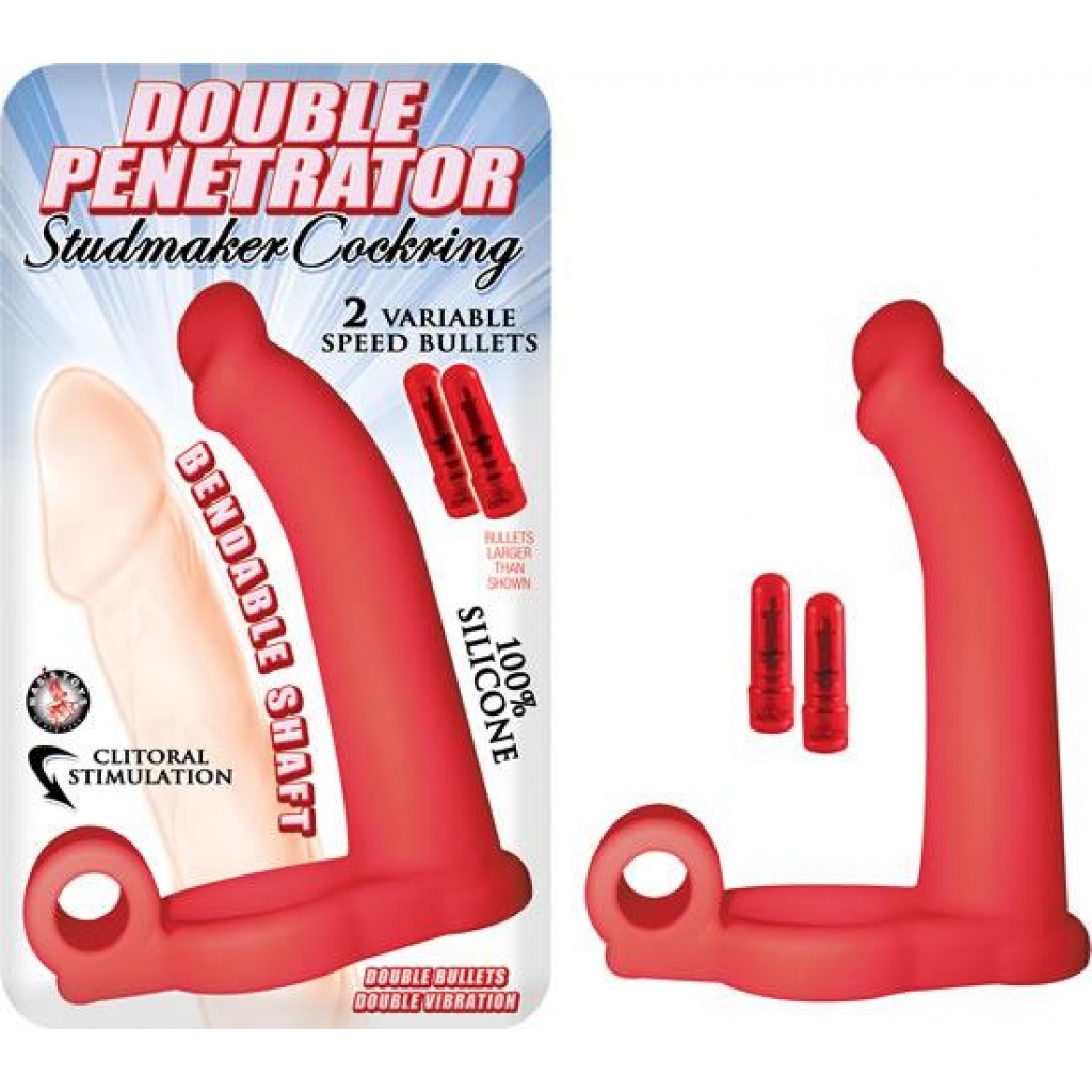 Double Penetrator Studmaker Cockring - Red