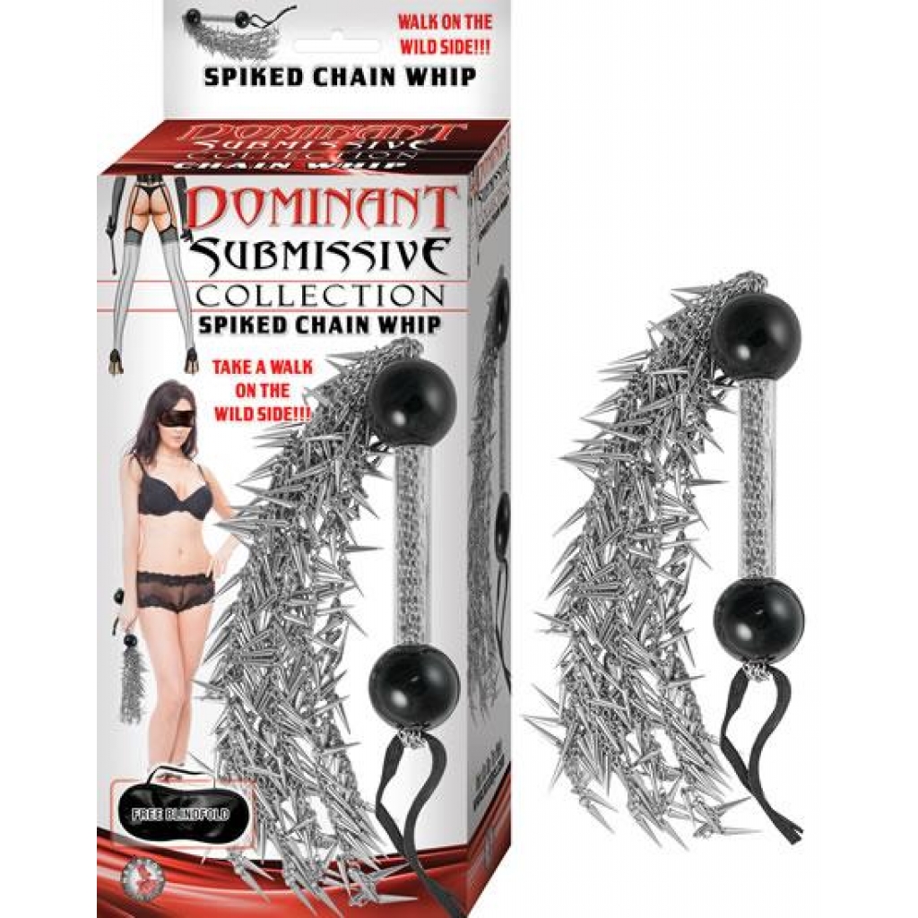 Dominant Submissive Collection with Spiked Chain Whip - Silver