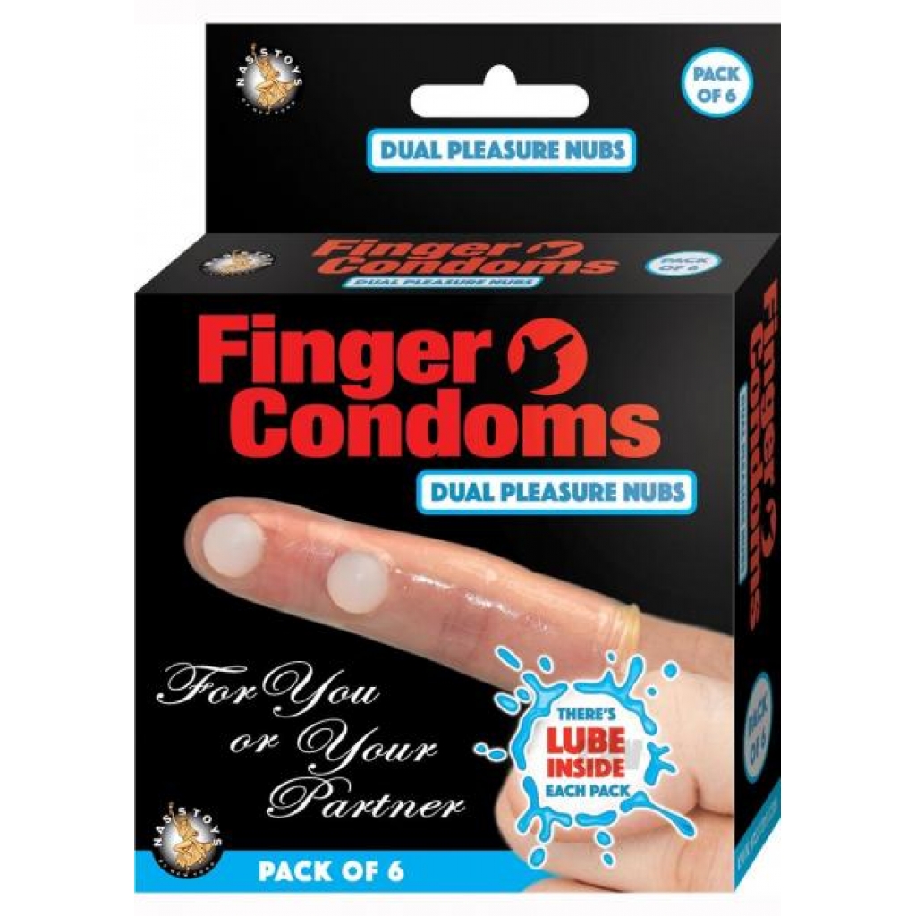 Finger Condoms with Dual Pleasure Nubs - Clear (6 Per Box)