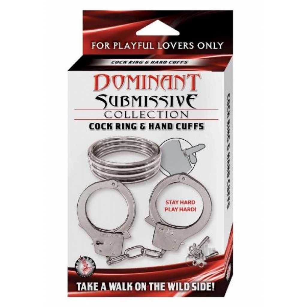 Dominant Submissive Coll Cockring & Cuffs - Silver