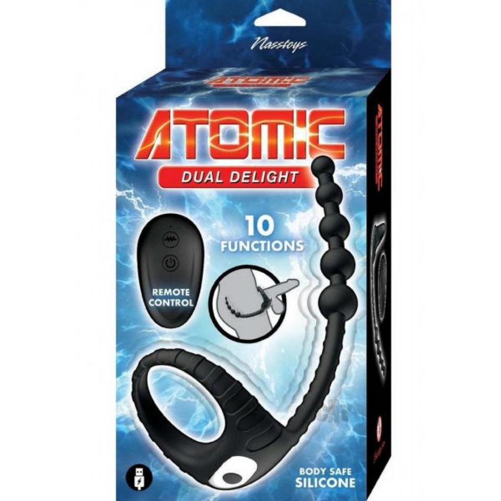 Atomic Dual Delight Vibrating Ring & Anal Beads - Black