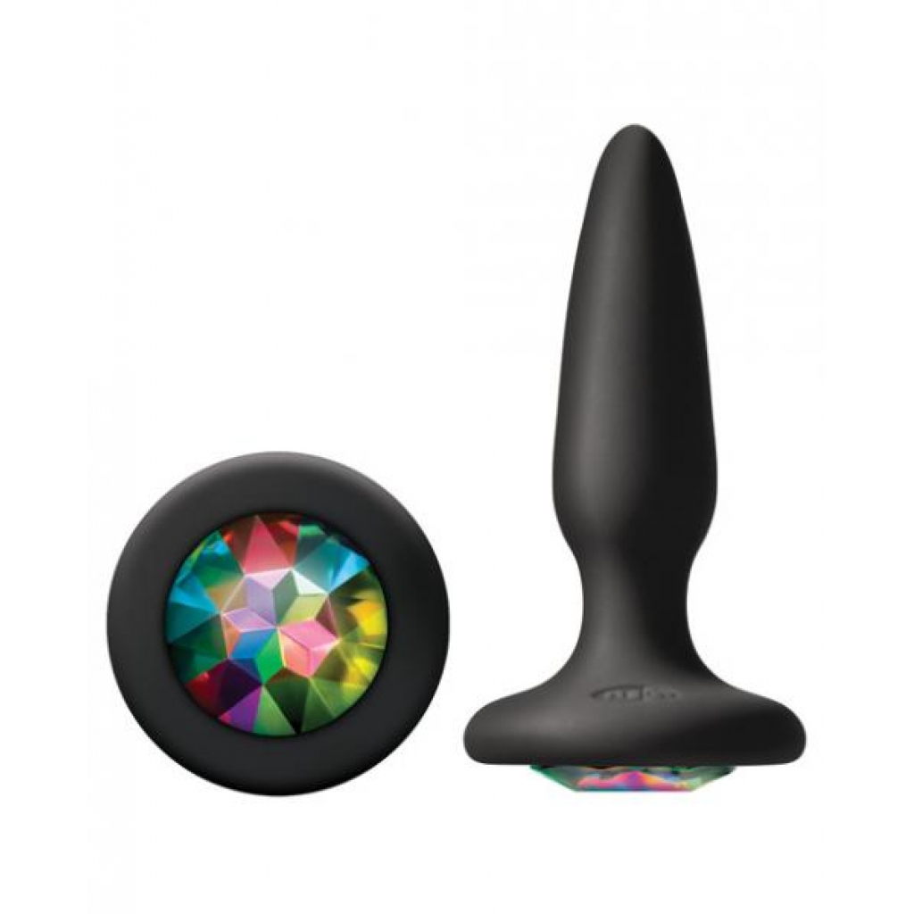 Glams Mini Butt Plug with Rainbow Gem - Black