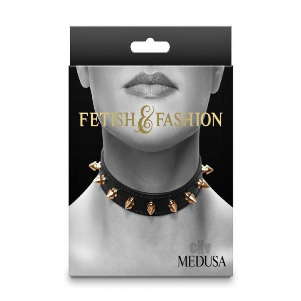 Fetish Fashion Medusa Collar - Black/Gold Elegance