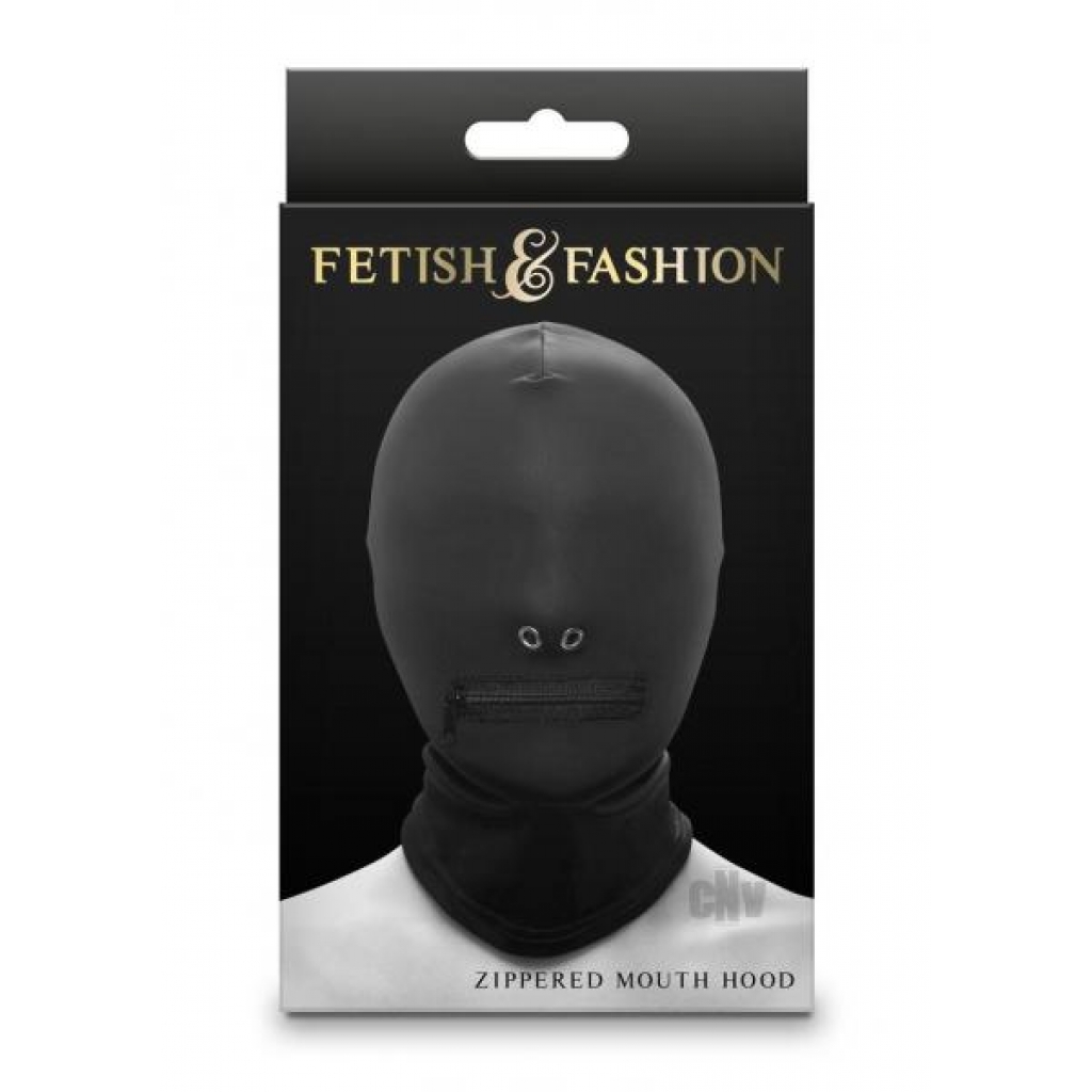 Fetish Fashion Zippered Mouth Hood - Black