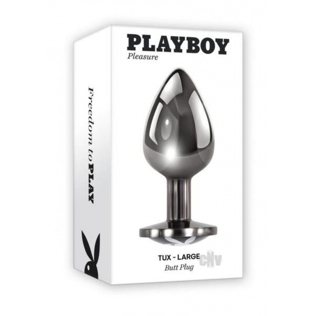 Playboy Tux Large Butt Plug - Black with Silver