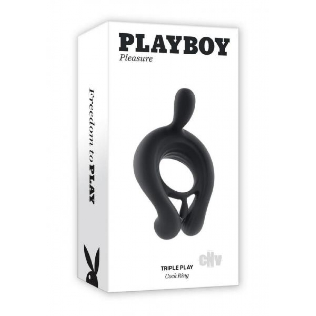 Playboy Triple Play Vibrating Cock Ring - Black